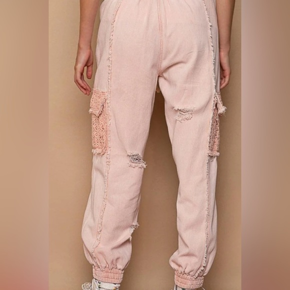 POL Distressed Cargo Denim Jogger with Crochet Pockets - Picture 2 of 4